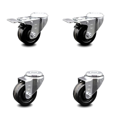 Service Caster 3.5 Inch Phenolic Wheel Swivel Bolt Hole Caster Set with 2 Total Lock Brake SCC SCC-BHTTL20S3514-PHS-2-S-2